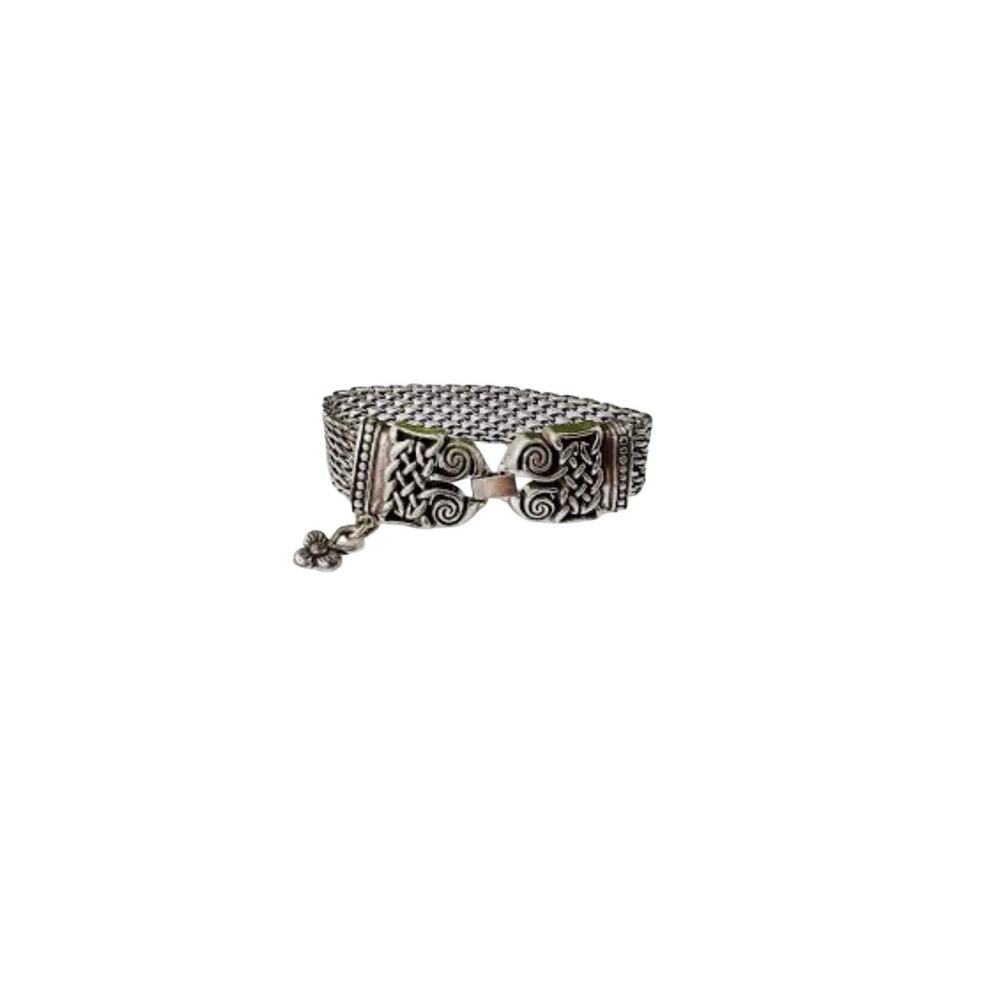Brighton Vintage Silver Tone Wide Mesh Celtic Link Bracelet 7.5 Inch Snap J13